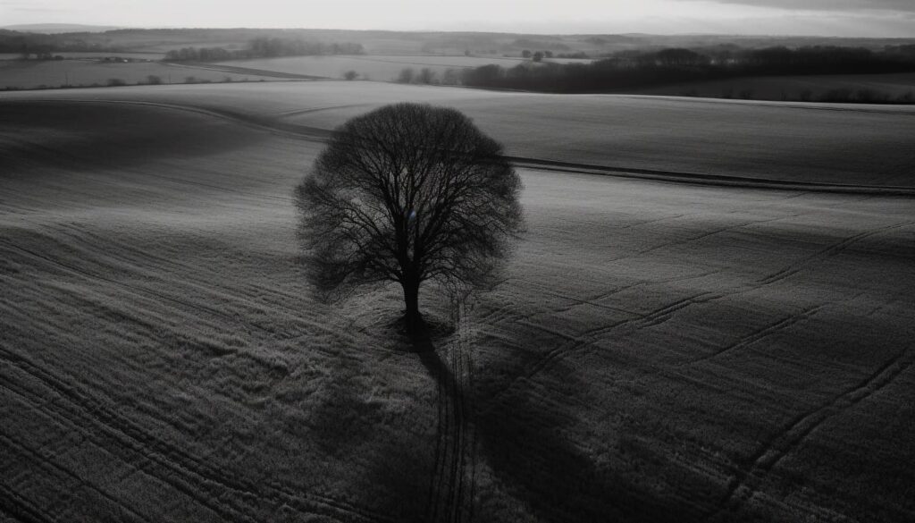 Bosque deforestado con un pequeño árbol solitario.