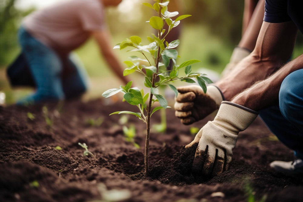 Dos hombres plantando un árbol: Contribuyendo a la restauración forestal